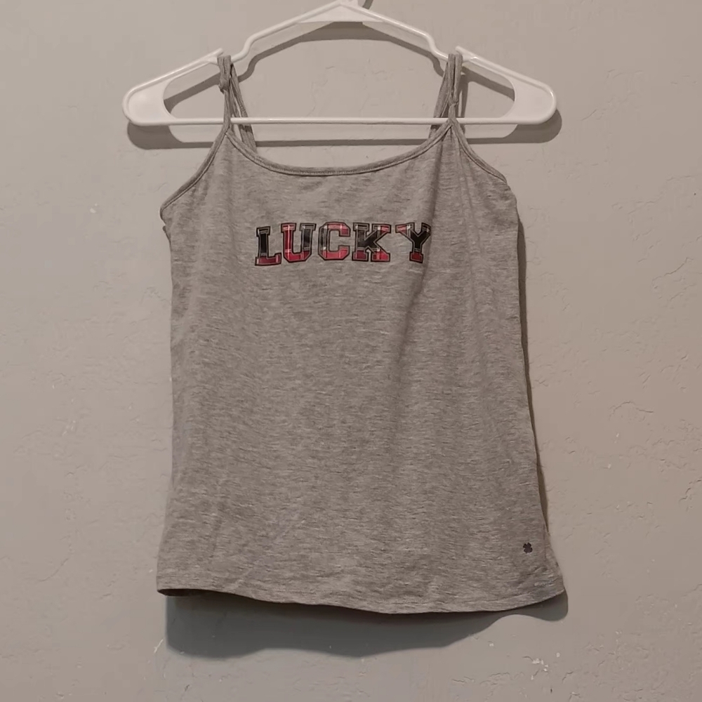 Lucky Brand Women Tank Top Gray SzM‎ Cotton Logo Cami Sleveless